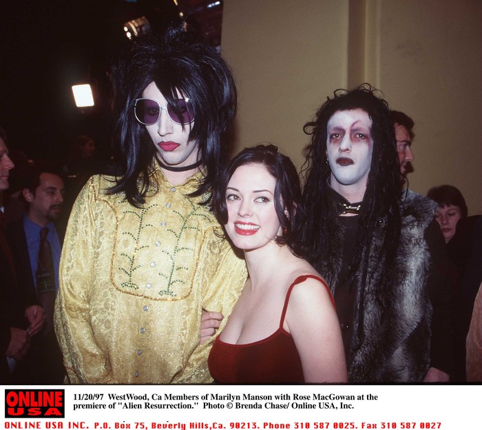 11/20/97 Beverly Hills, Ca Members of Marilyn Manson with Rose McGowan at the premiere of 