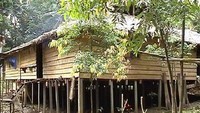 Rumah suku Dayak Meratus di sekitar sungai (borneojarjua2008.wordpress.com)