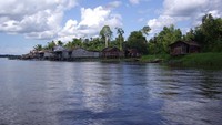 Kampung Jinak, tempat transit untuk minum kopi. Banyak hasil hutan berupa kayu Gaharu