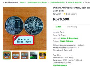 Koin Dirham Dijual di Toko Online hingga Ratusan Ribu Rupiah
