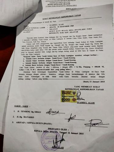 Dokumen jual beli Pulau Lantigiang, Selayar