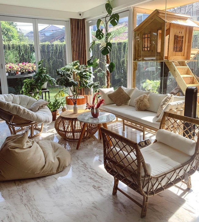 Unsur alam begitu kental di rumah influencer 25 tahun ini. Kehadiran tanaman hias membuat rumahnya terasa semakin asri. (Foto: Instagram/@rachelvennya)