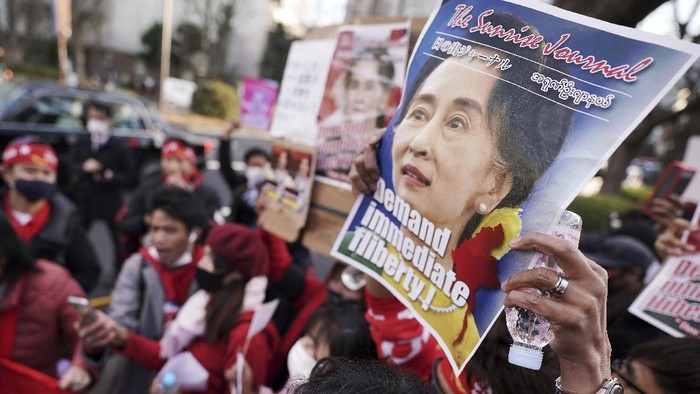 Burmese living in Japan and supporters march during a protest in front of the Foreign Ministry in Tokyo Wednesday, Feb. 3, 2021. Myanmars new leader said the military government installed after Mondays coup plans an investigation into alleged fraud in last years elections and will also prioritize the COVID-19 outbreak and the economy, a state newspaper reported Wednesday. (AP Photo/Eugene Hoshiko)