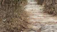 Jalan sekitar candi saat musim kemarau .