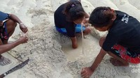 Masyarakat Kampung Dorekhar, Distrik Ayau sedang menggali pasir putih mencari insonem/cacing laut