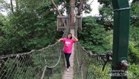Berfoto di tengah canopy bridge , jika takut ketinggian jangan melihat ke bawah saat berada di sini.
