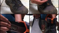 kendorkan tali sepatu dan keluarkan footbed/alas sepatu