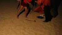 Mendirikan tenda di pinggir pantai