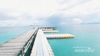 Jembatan, tempat berenang dan wisata memberi makan ikan di depan vila waigeo.