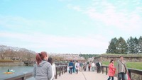Berbaur berjalan di atas jembatan dengan pemandangan indah bersama penduduk lokal di Hakodate, Hokkaido.