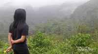 Pemandangan gugusan bukit dengan diselimuti kabut