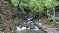 Airnya mengalir ke sungai di bawahnya , kita dapat menikmati kesegaran airnya di sini.