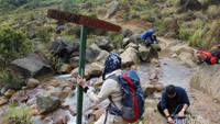 Di tengah perjalan menuju pondok saladah, kita akan menjumpai sungai kecil yang mengalir di tengah jalur pendakian