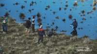 Para pendaki pun rela turun ke bawah untuk mengabadikan fenomena tahunan ini.