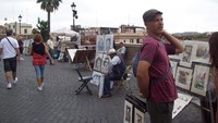 Lapak pelukis jalanan di puncak Spanish Steps (Fitraya/detikTravel)