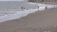 Pantai Syiah Kuala yang landai cocok bagi keluarga sekaligus berziarah.