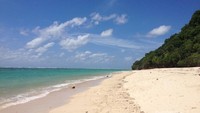 Hamparan Pasir Putih berpadu Hijaunya Laut dan Biru Langit