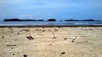 Pantai dengan pulau di Teluk Rigaih