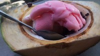 Es krim dengan mangkuk kelapa muda