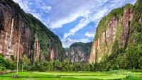 Tebing nan tinggi mengapit area persawahan