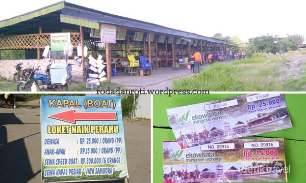 Pedagang kaki lima di dermaga dan tiket masuk