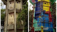 Sebelum dan sesudah pengecatan Tower Sasirangan