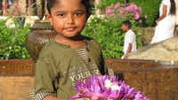 Bocah imut membawa teratai untuk Buddha (Foto: Fitraya/detikTravel)