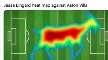 Heat map Lingard saat melawan Aston Villa, menggambarkan kambing atau GOAT atau Greatest of All Time. Foto: istimewa
