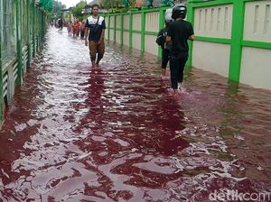 Geger Air Banjir Berwarna Merah di Pekalongan
