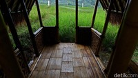 Kita juga bisa menikmati santap siang atau kudapan sambil bersanati di atas saung yang tersedia disalah satu sisi areal persawahan.