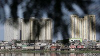 Rumah bedeng menghiasi pinggir Waduk Pluit, Jakarta Utara.