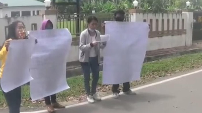 Screenshot viral video wanita demo minta suami ditahan di Sumut (dok. Istimewa)