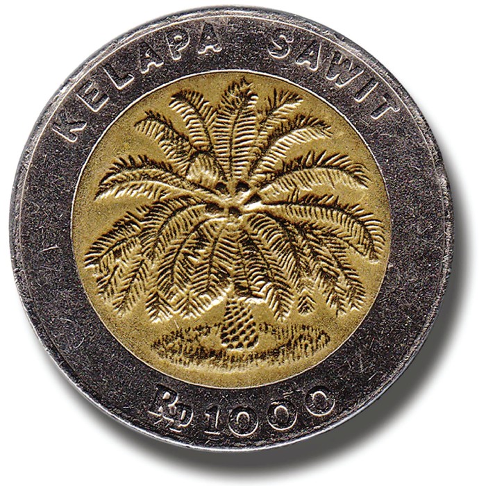 Uang logam Rp 1.000 bergambar kelapa sawit. Tahun emisi 1993