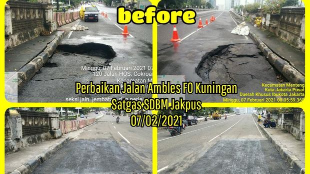 Jalan yang amblas sudah diperbaiki.