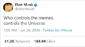 Apakah itu alasan Elon Musk sering membagikan meme di Twitter? Foto: Twitter/@elonmusk