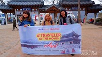 ekspresi senang dTraveler of The Month saat pertama tiba di Nami Island