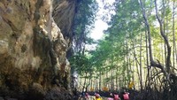 SEBELAH KANAN KAMI ADALAH HUTAN MANGROVE YANG BERFUNGSI UNTUK MENJAGA KESEIMBANGAN EKOSISTEM.