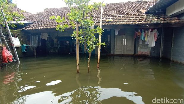 Kondisi banjir di Desa Jati Wetan Kecamatan Jati, Kudus, Senin (8/2/2021).