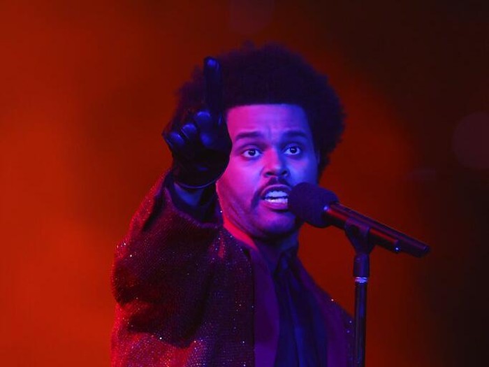 The Weeknd performs performs during halftime of the NFL Super Bowl 55 football game between the Kansas City Chiefs and Tampa Bay Buccaneers, Sunday, Feb. 7, 2021, in Tampa, Fla. (AP Photo/Mark LoMoglio)