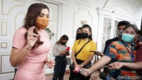 Ashanty saat ditemui awak media di kawasan Jagakarsa, Jakarta Selatan pada Selasa (9/2). Pool/Palevi S/detikFoto