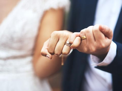 Cropped shot of an unrecognizable newlywed couple doing a pinky swear gesture on their wedding day