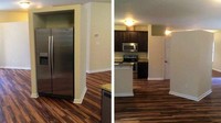 Tempat kulkas ini dibuat di tengah-tengah dapur. Namun, keberadaannya mempersempit luas dapur dan gerak penghuni rumah.