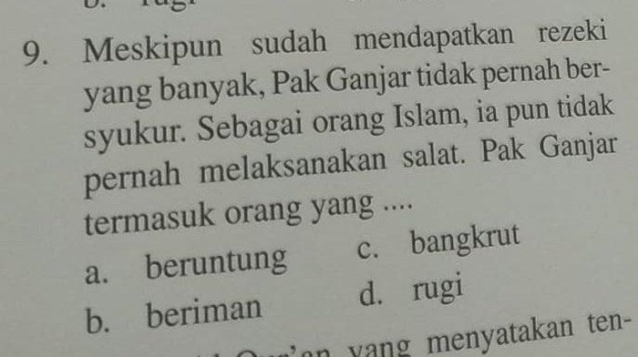 Heboh Soal Ganjar Tidak Pernah Bersyukur Di Buku Agama Islam Sd