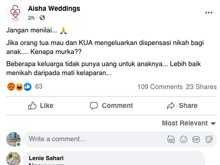 Aisha Weddings dikecam