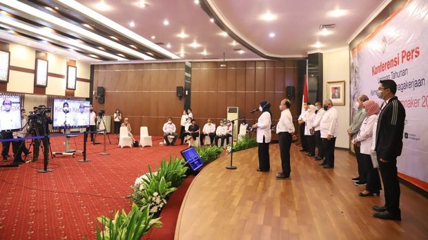 Konferensi Pers Laporan Tahunan Kementerian Ketenagakerjaan (Dok.Kemenaker)