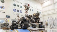 This illustration provided by NASA depicts the Mars 2020 spacecraft carrying the Perseverance rover as it approaches Mars. Perseverance’s $3 billion mission is the first leg in a U.S.-European effort to bring Mars samples to Earth in the next decade.