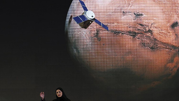 FILE - In this Wednesday, May 6, 2015 file photo, Sarah Amiri, deputy project manager of a planned United Arab Emirates Mars mission talks about the project named 