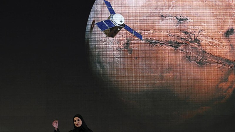 FILE - In this Wednesday, May 6, 2015 file photo, Sarah Amiri, deputy project manager of a planned United Arab Emirates Mars mission talks about the project named 