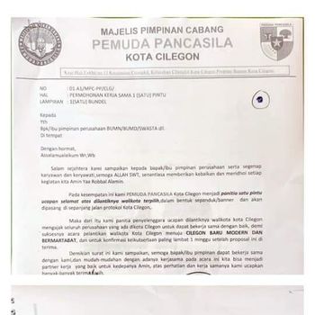 Surat pemuda pancasila soal tawaran paket ucapan ke Walkot Cilegon terpilih (Dok Istimewa)