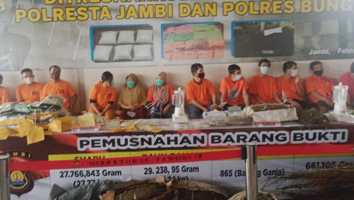 20 Tersangka kasus narkoba yang diamankan Polda Jambi dan polres jajaran